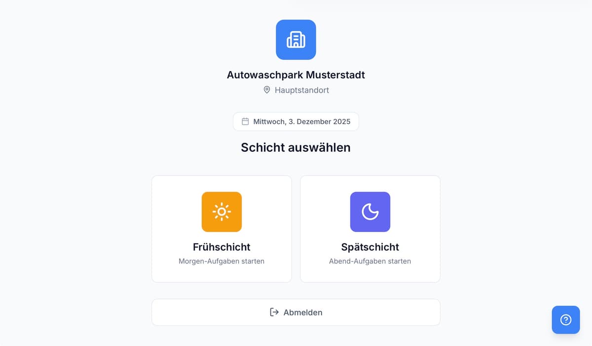 Schichtauswahl in WashOps