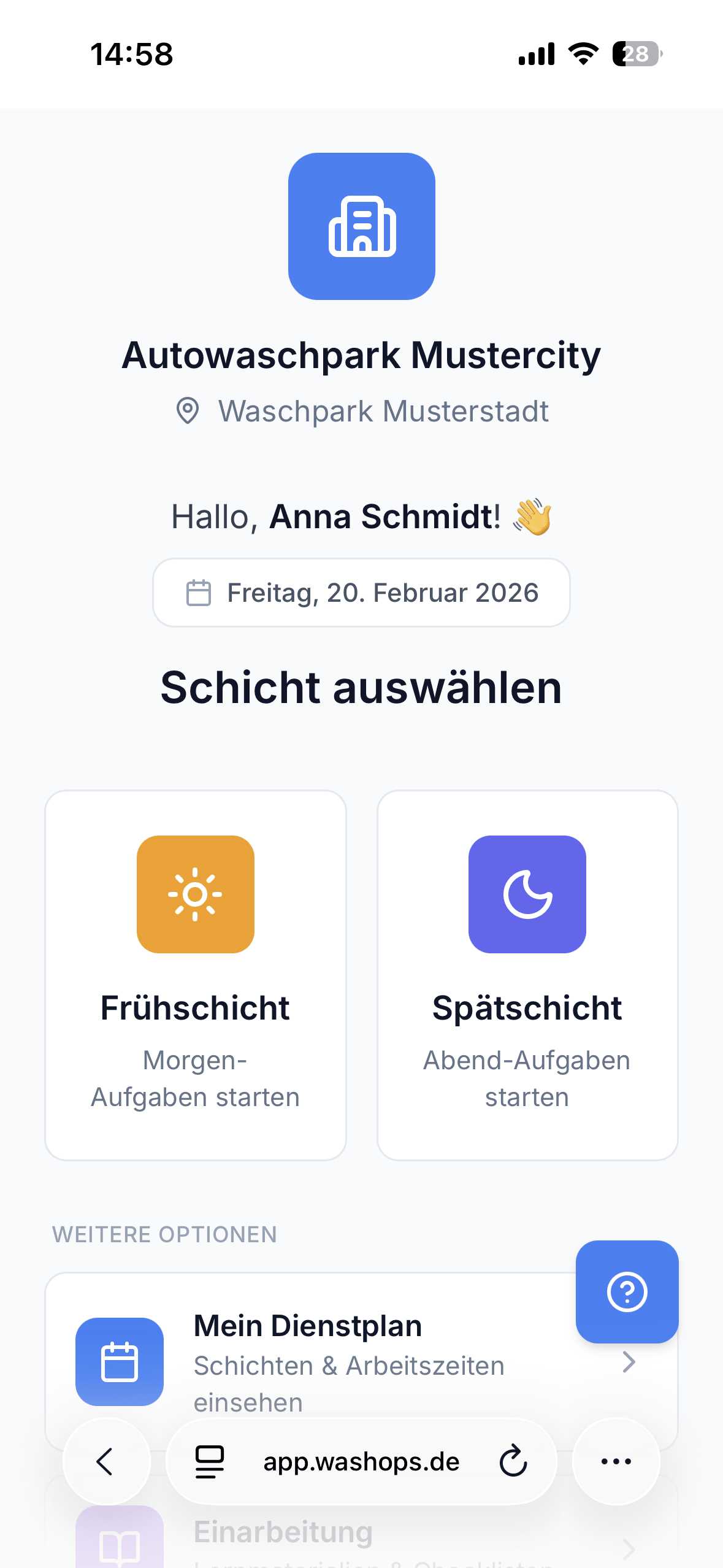 WashOps Mobile App – Mitarbeiter-Checkliste